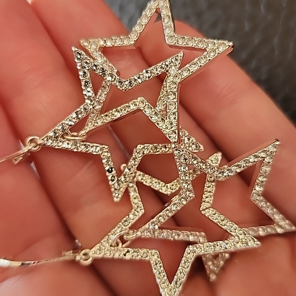 Silver Star Dangle Earrings - Picture 4 of 8